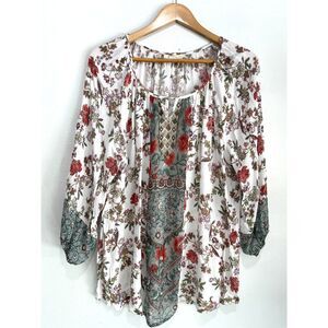 Style & Co. blouse peasant shirt embroidered boho tazle guzy floral women XL